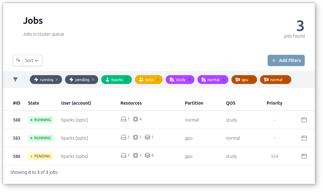screenshot jobs filters